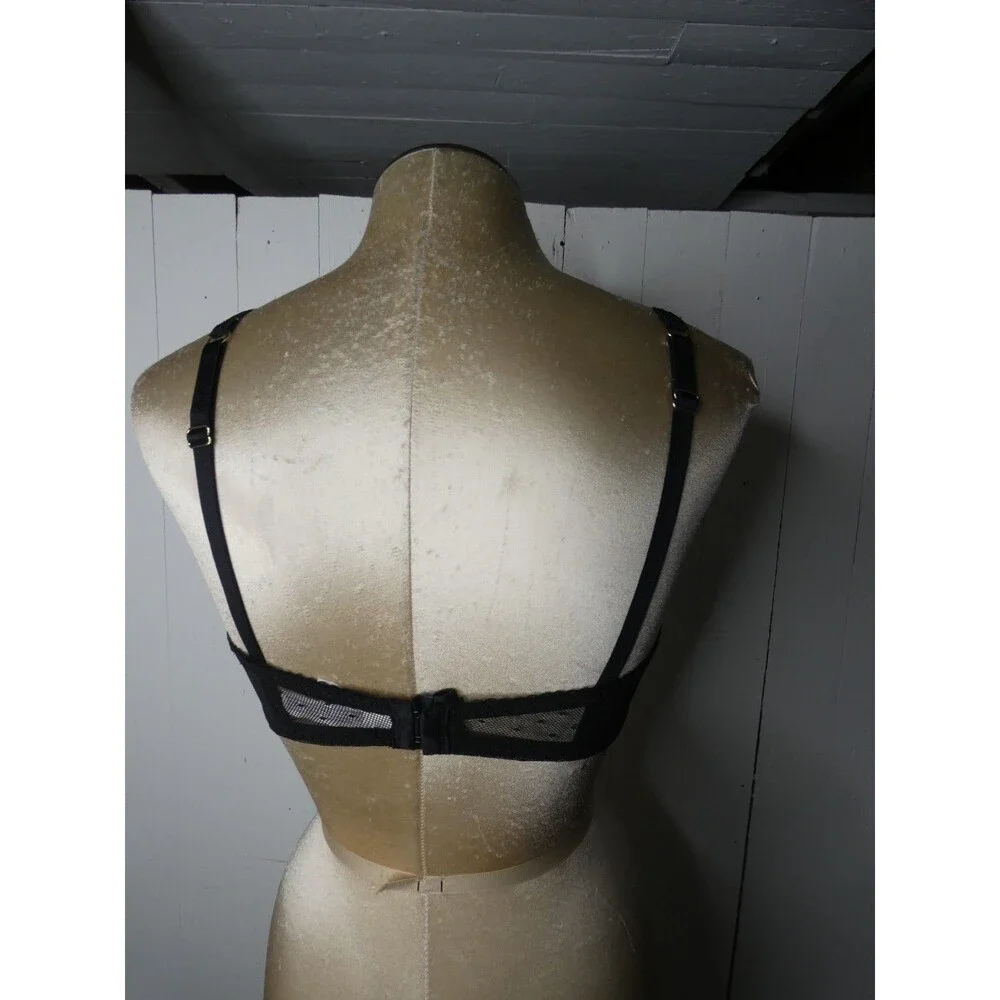 Auden Womens' 38C Black Lace Balconette Bra Unlined Deep V Underwire Sheer
